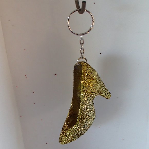 Golden Slipper Shoe Keychain Acrylic Glitter Altered Audi Lee Handcrafted - Picture 13 of 16